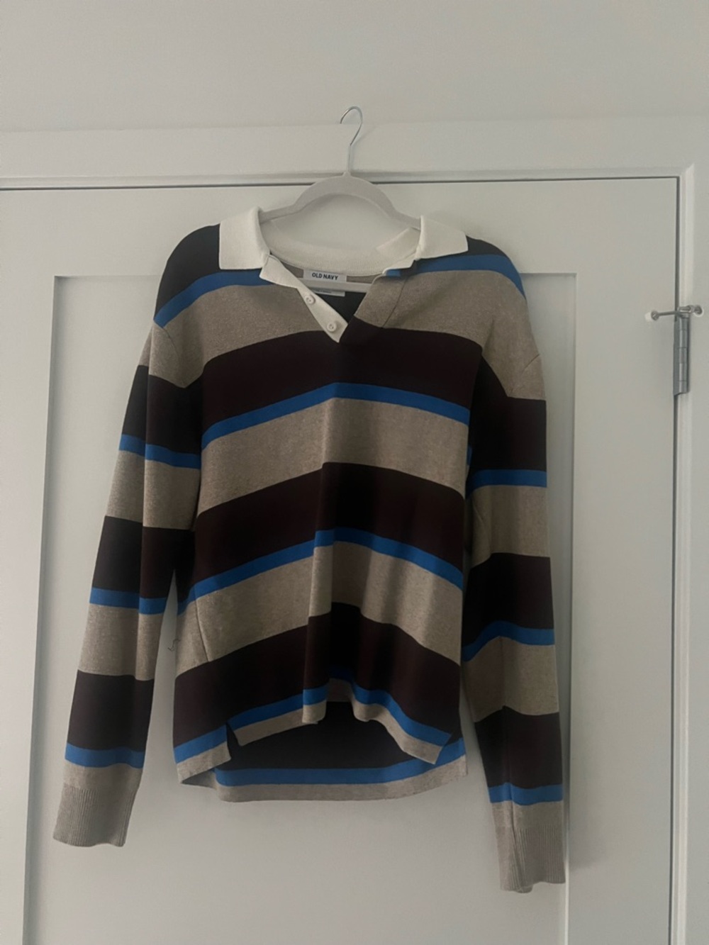 Old Navy Men's Striped Rugby Sweater - Brown, Gray & Blue